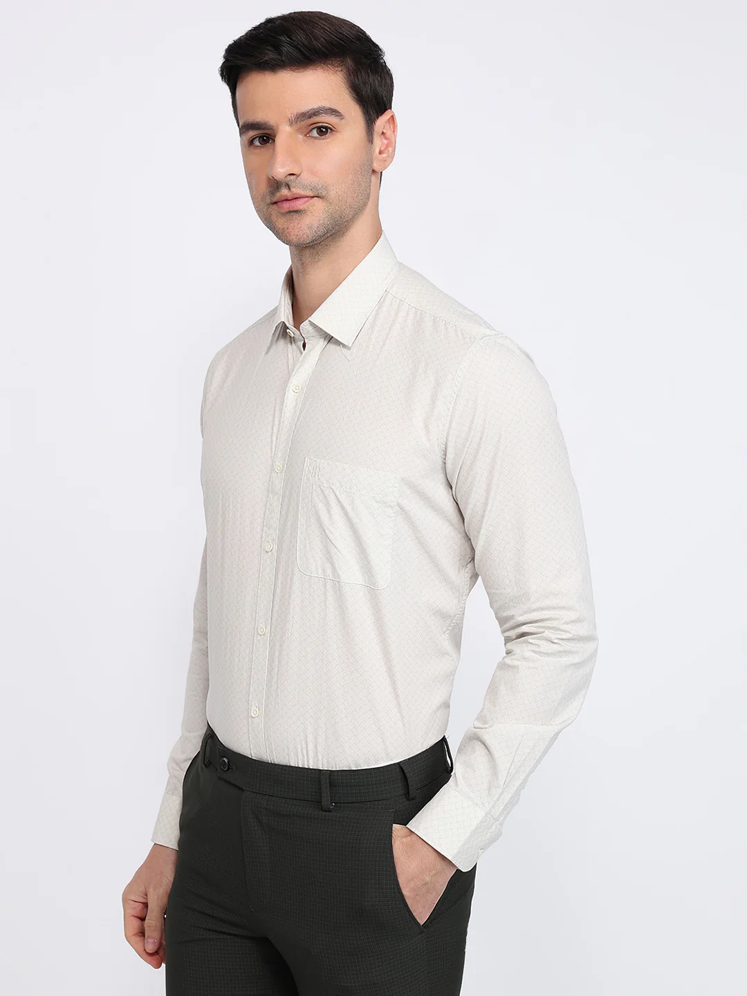 Raymond Men Grey Print Regular Fit Polyester Blend Shirt - Image 2