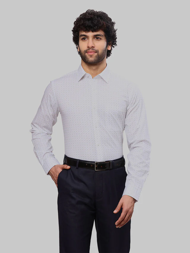 Raymond Men Grey Print Slim Fit Cotton Shirt