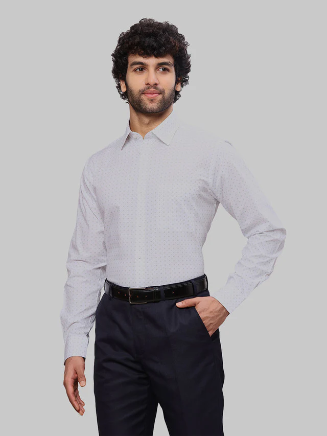 Raymond Men Grey Print Slim Fit Cotton Shirt - Image 3