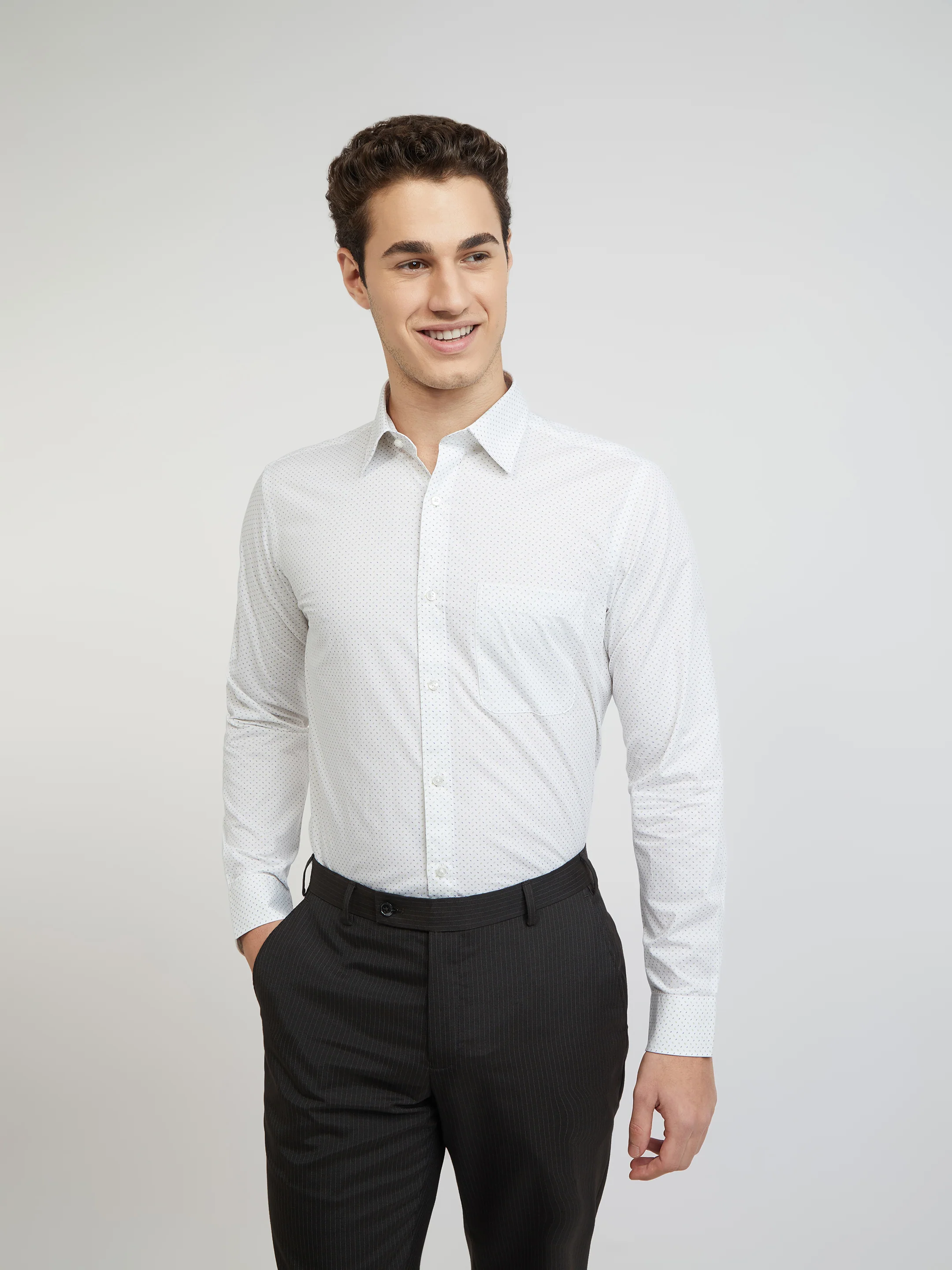 Raymond Men Grey Print Slim Fit Cotton Shirt