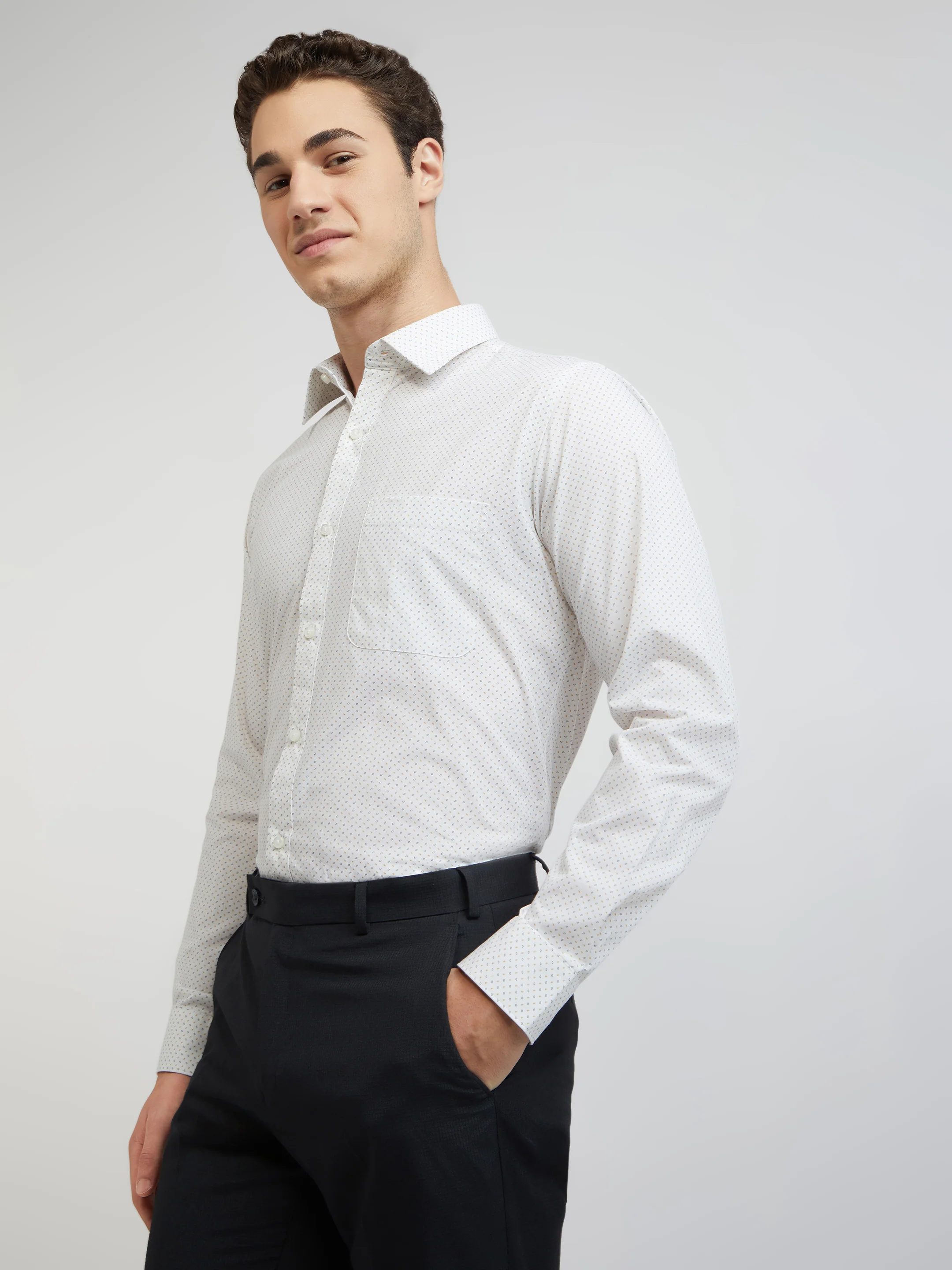 Raymond Men Grey Print Slim Fit Cotton Shirt - Image 3