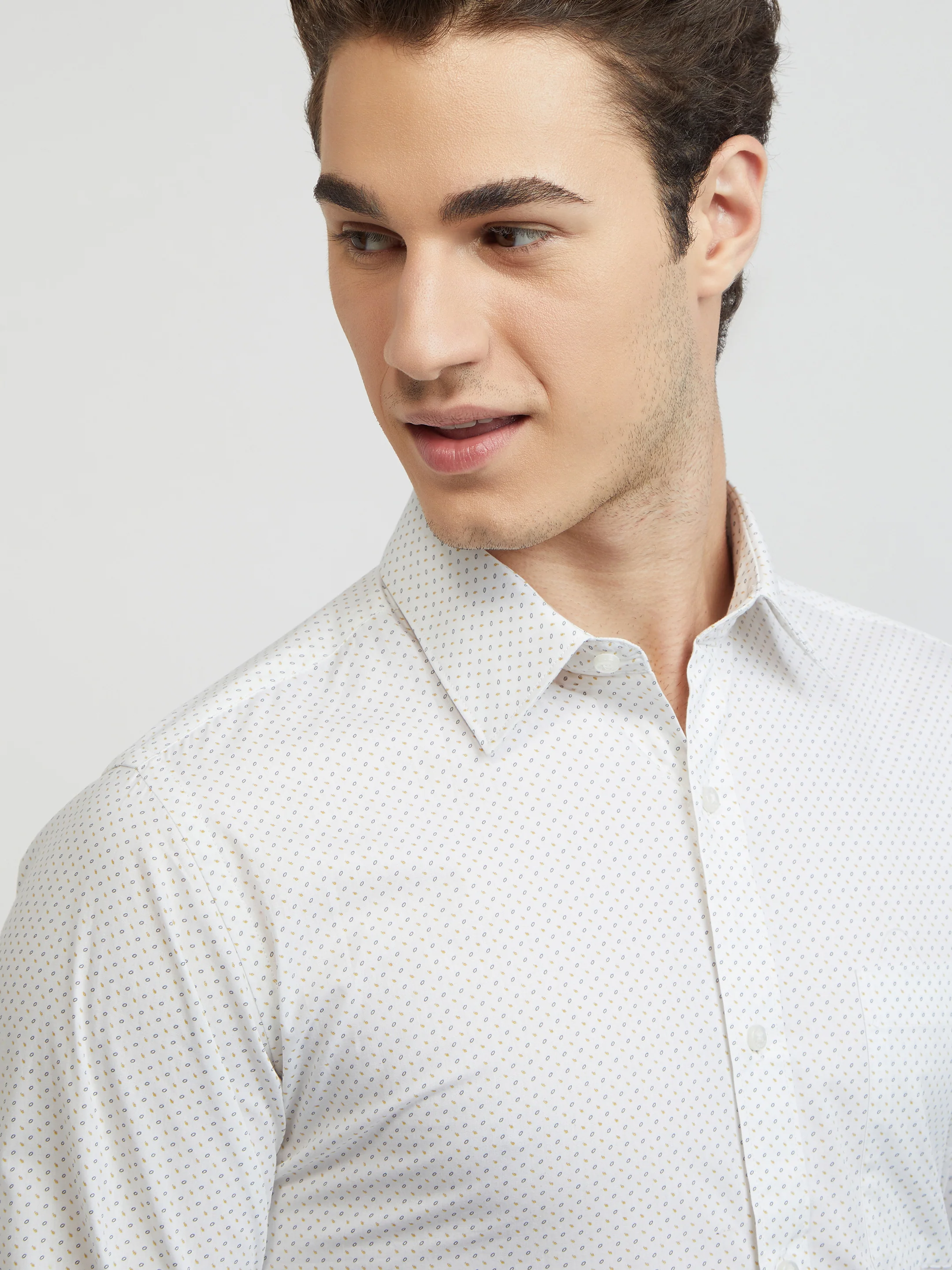 Raymond Men Grey Print Slim Fit Cotton Shirt - Image 6