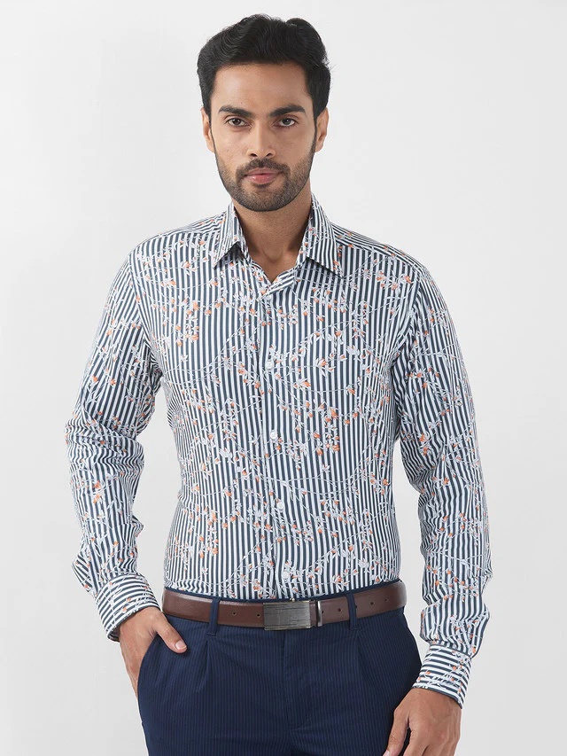 Raymond Men Grey Printed Regular Fit Cotton Blend Formal Shirt - Image 2