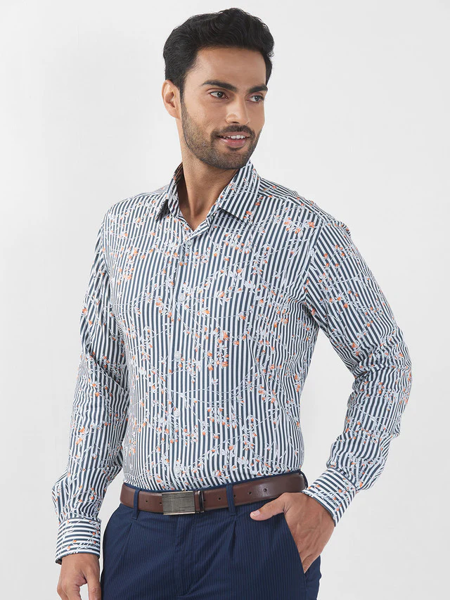 Raymond Men Grey Printed Regular Fit Cotton Blend Formal Shirt - Image 3