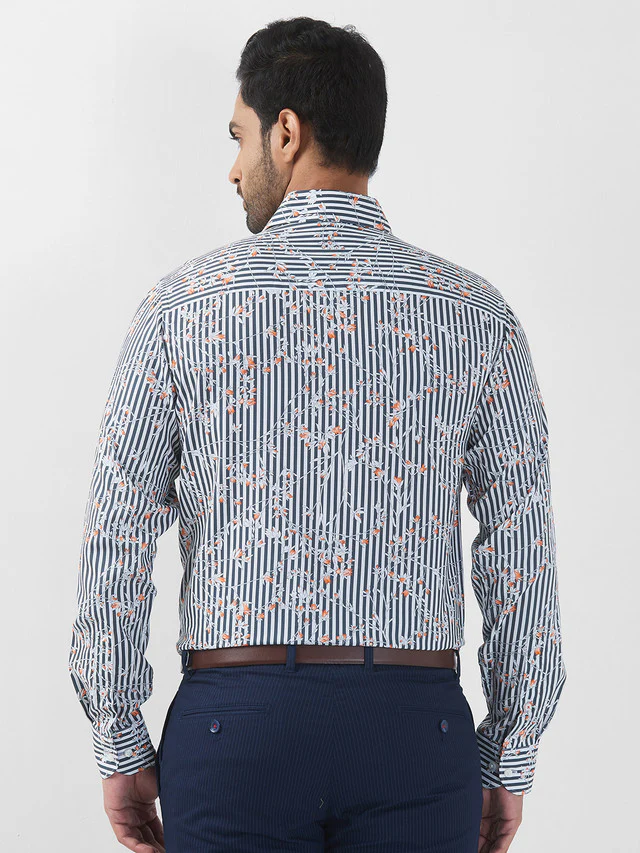 Raymond Men Grey Printed Regular Fit Cotton Blend Formal Shirt - Image 4