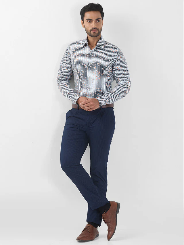 Raymond Men Grey Printed Regular Fit Cotton Blend Formal Shirt - Image 5