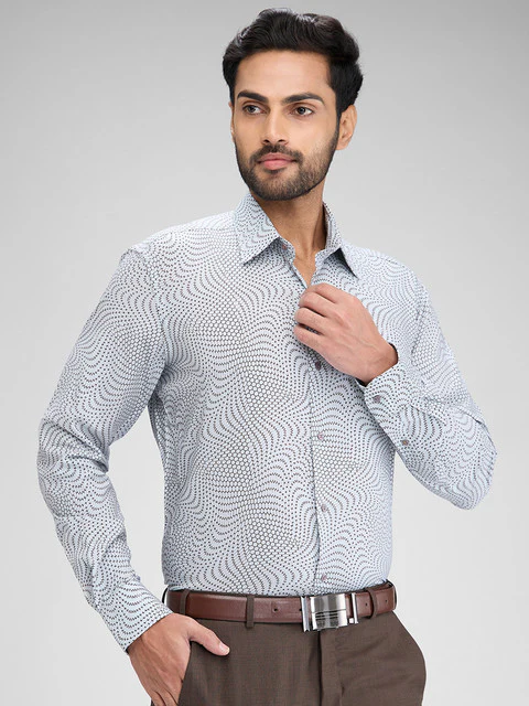 Raymond Men Grey Printed Regular Fit Cotton Blend Shirt - Image 2