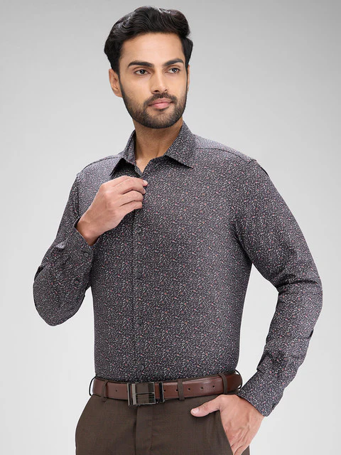 Raymond Men Grey Printed Regular Fit Cotton Shirt - Image 3
