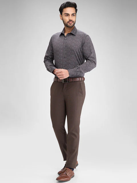 Raymond Men Grey Printed Regular Fit Cotton Shirt - Image 5