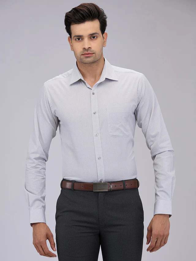 Raymond Men Grey Printed Slim Fit Cotton Formal Shirt