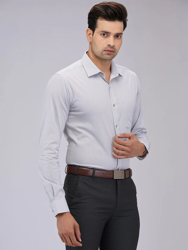 Raymond Men Grey Printed Slim Fit Cotton Formal Shirt - Image 2