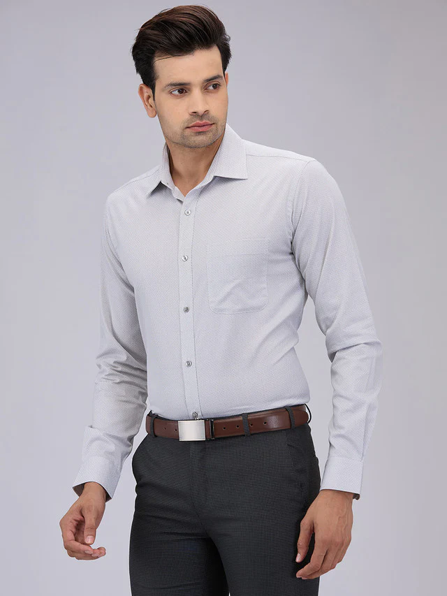Raymond Men Grey Printed Slim Fit Cotton Formal Shirt - Image 3