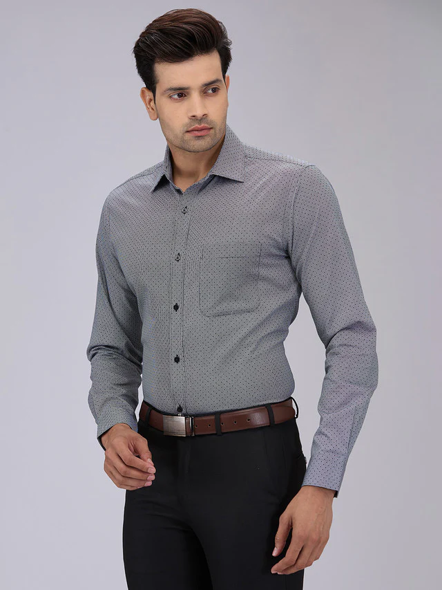 Raymond Men Grey Printed Slim Fit Cotton Formal Shirt - Image 3
