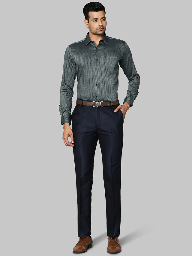 Raymond Men Grey Self Design Contemporary Fit Full Sleeve Semi Cut Away Collar Shirt - Image 5