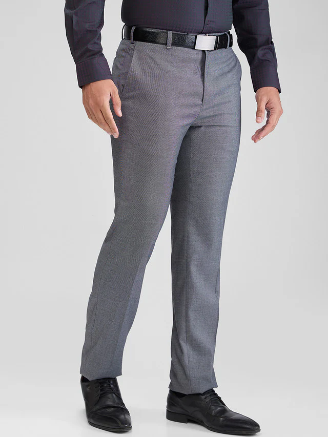 Raymond Men Grey Self Design Contemporary Fit Trouser - Image 2