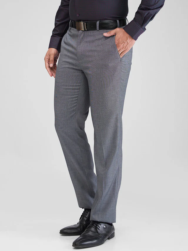 Raymond Men Grey Self Design Contemporary Fit Trouser - Image 3
