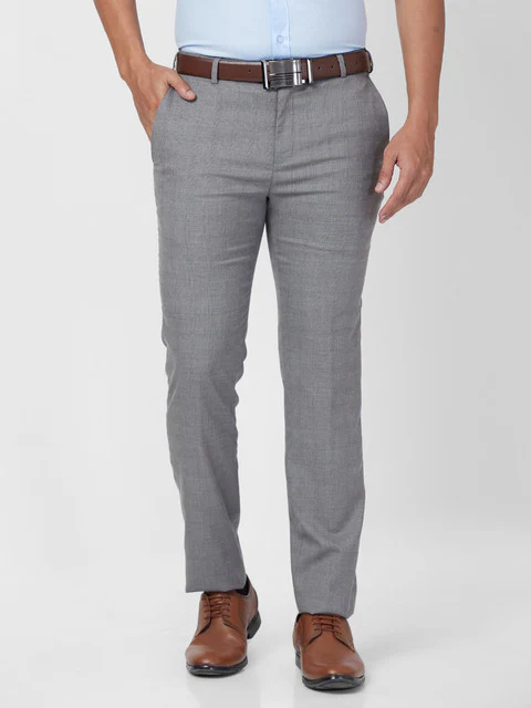 Raymond Men Grey Slim Fit Checks Trouser