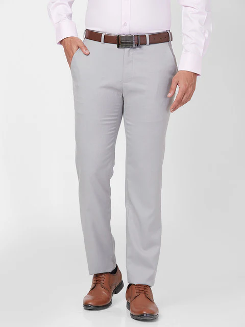 Raymond Men Grey Slim Fit Checks Trouser