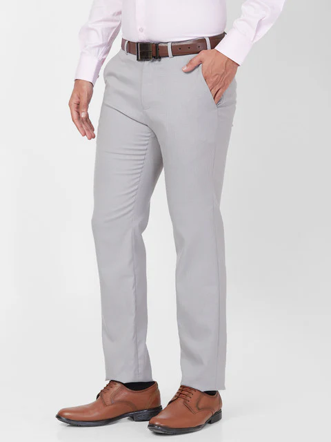 Raymond Men Grey Slim Fit Checks Trouser - Image 3
