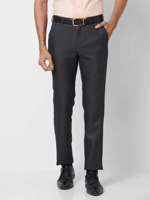 Raymond Men Grey Slim Fit Checks Trouser