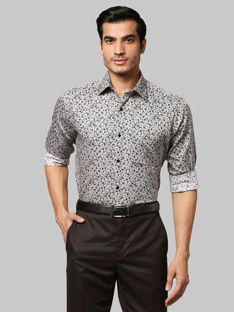 Raymond Men Grey Slim Fit Printed Shirt