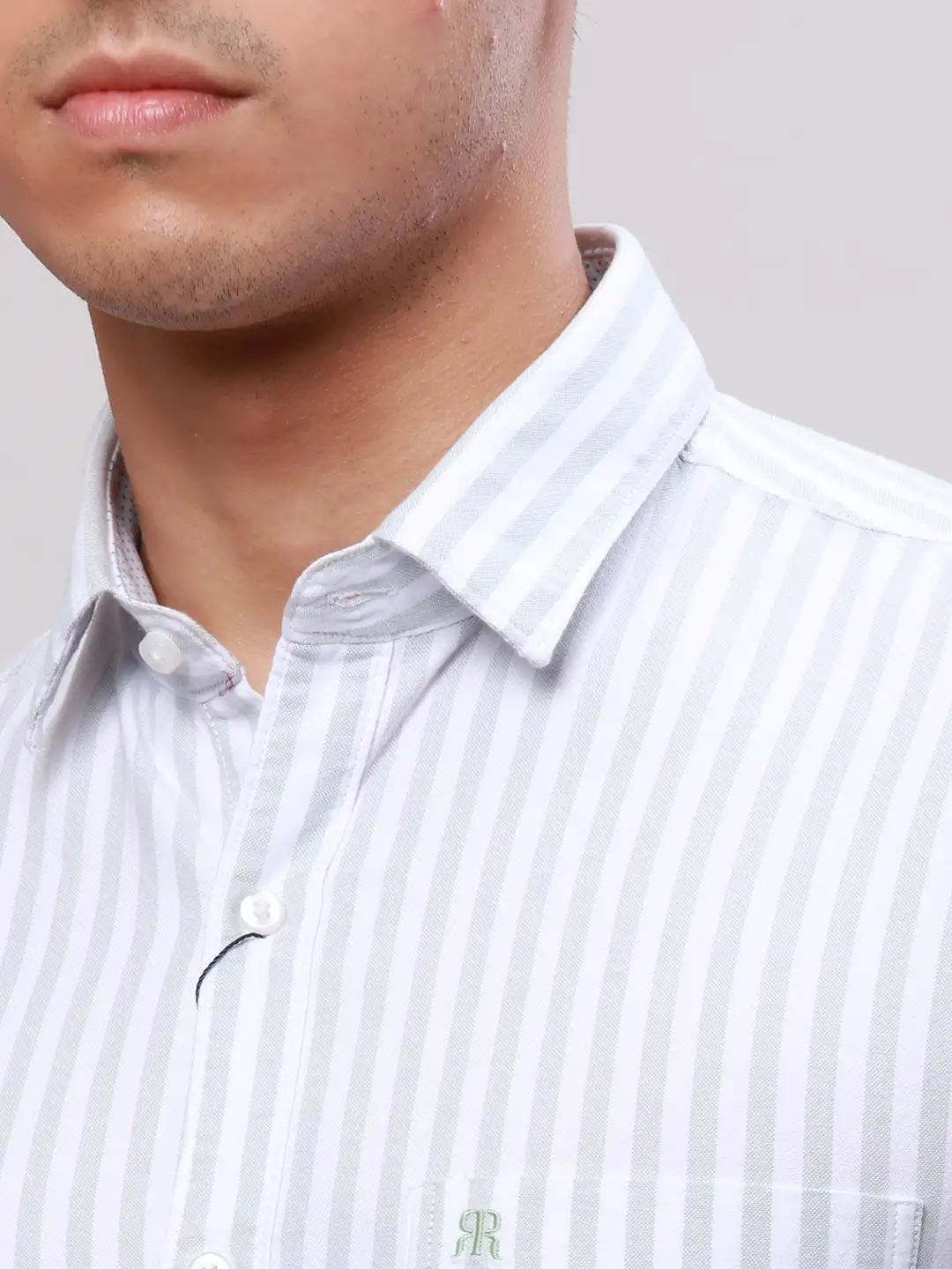 Raymond Men Grey Slim Fit Stripe Cotton Regular Collar Shirts - Image 6