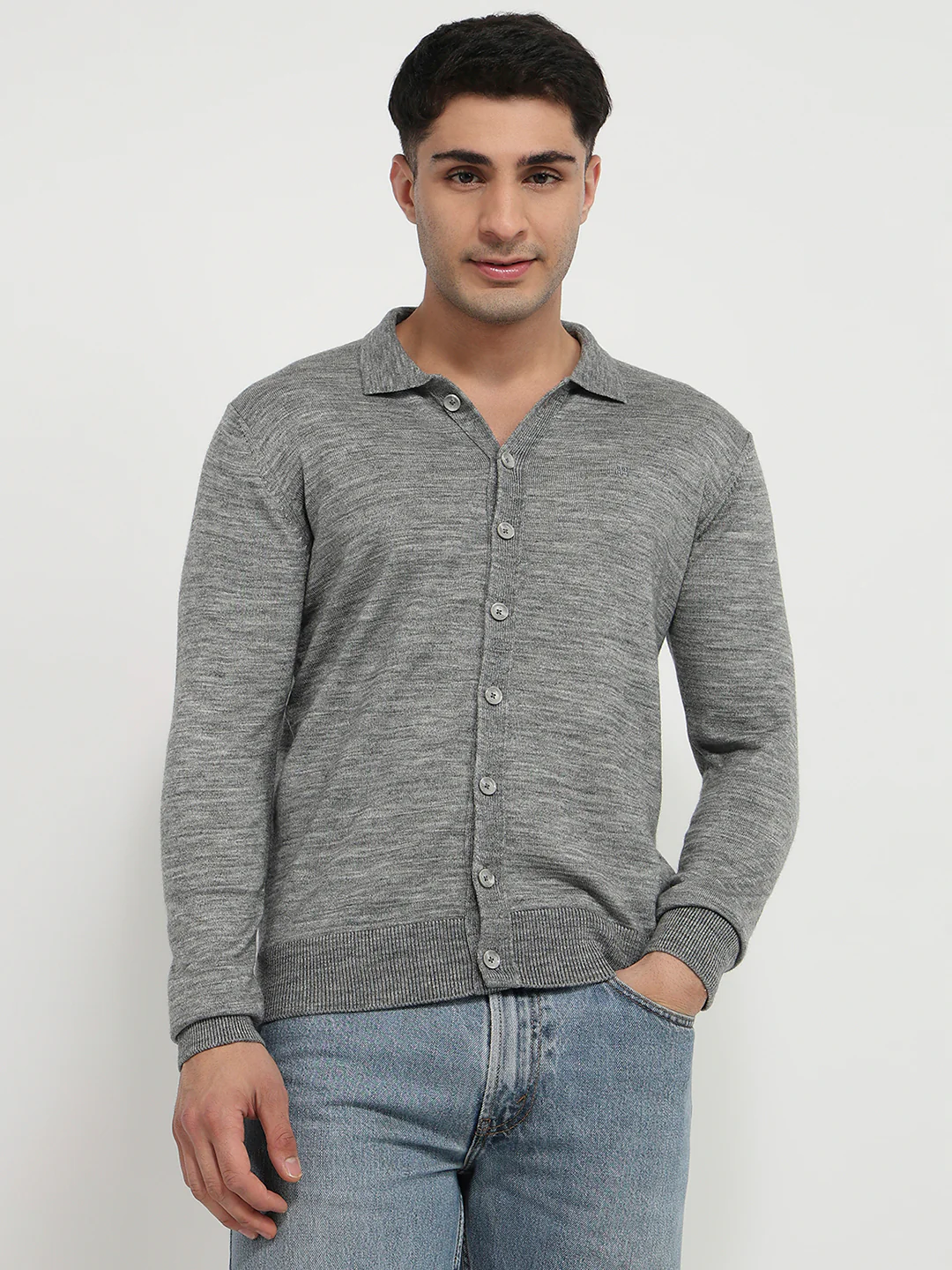 Raymond Men Grey Solid Acrylic Sweatshirt
