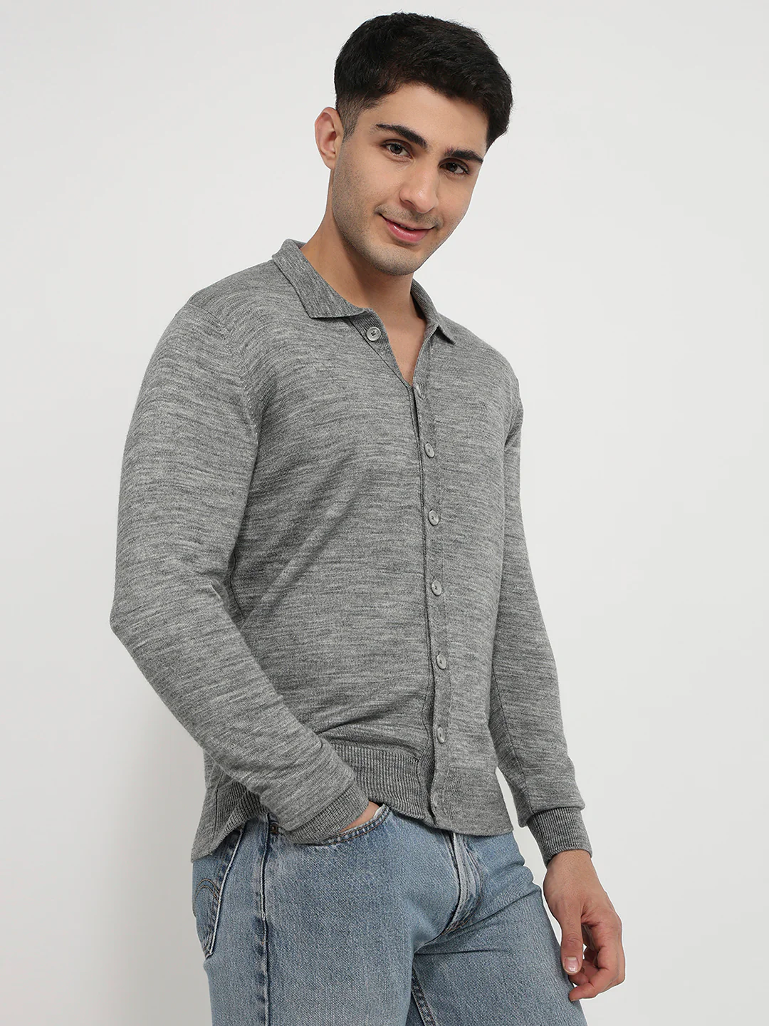 Raymond Men Grey Solid Acrylic Sweatshirt - Image 3