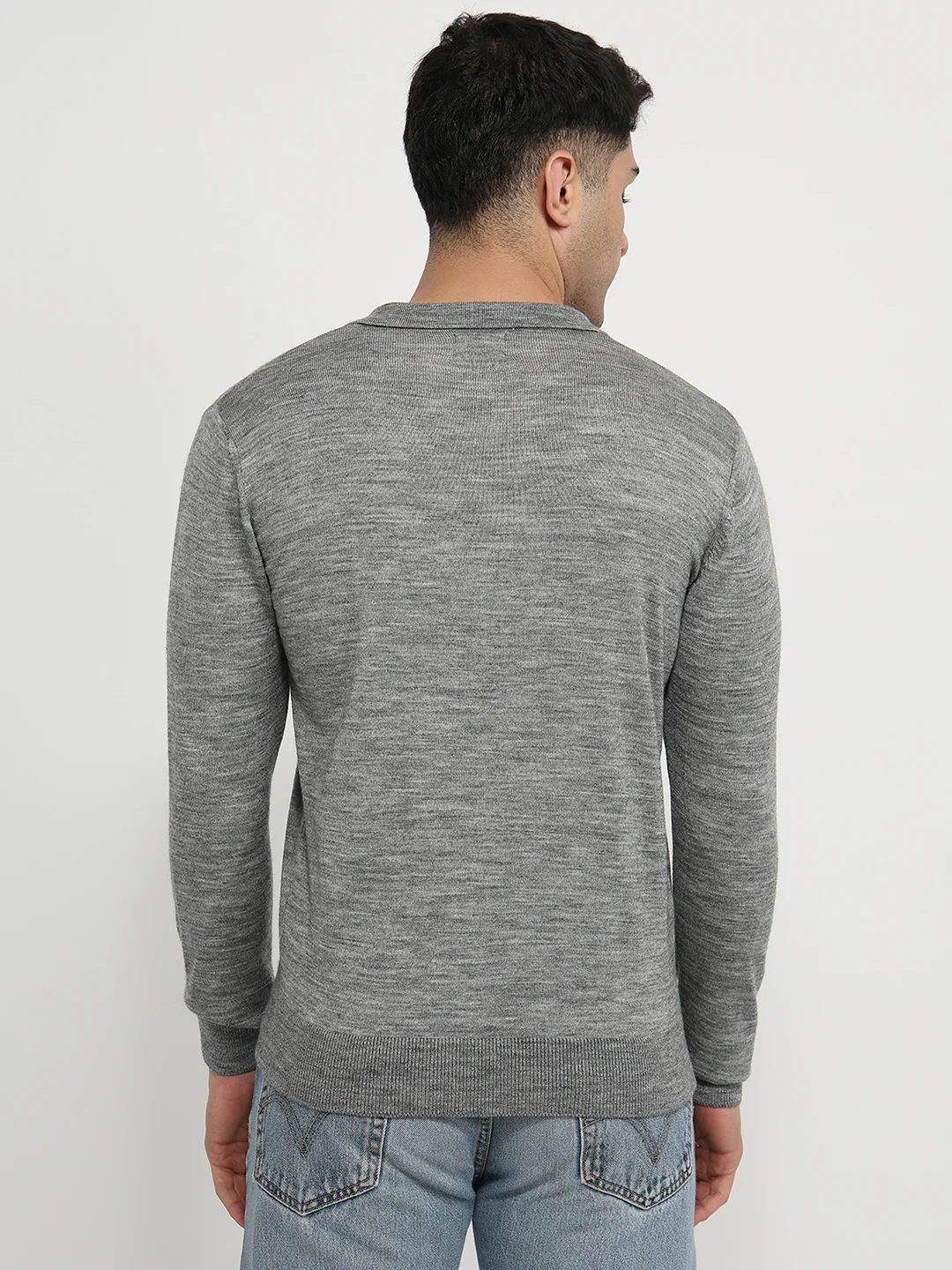 Raymond Men Grey Solid Acrylic Sweatshirt - Image 4