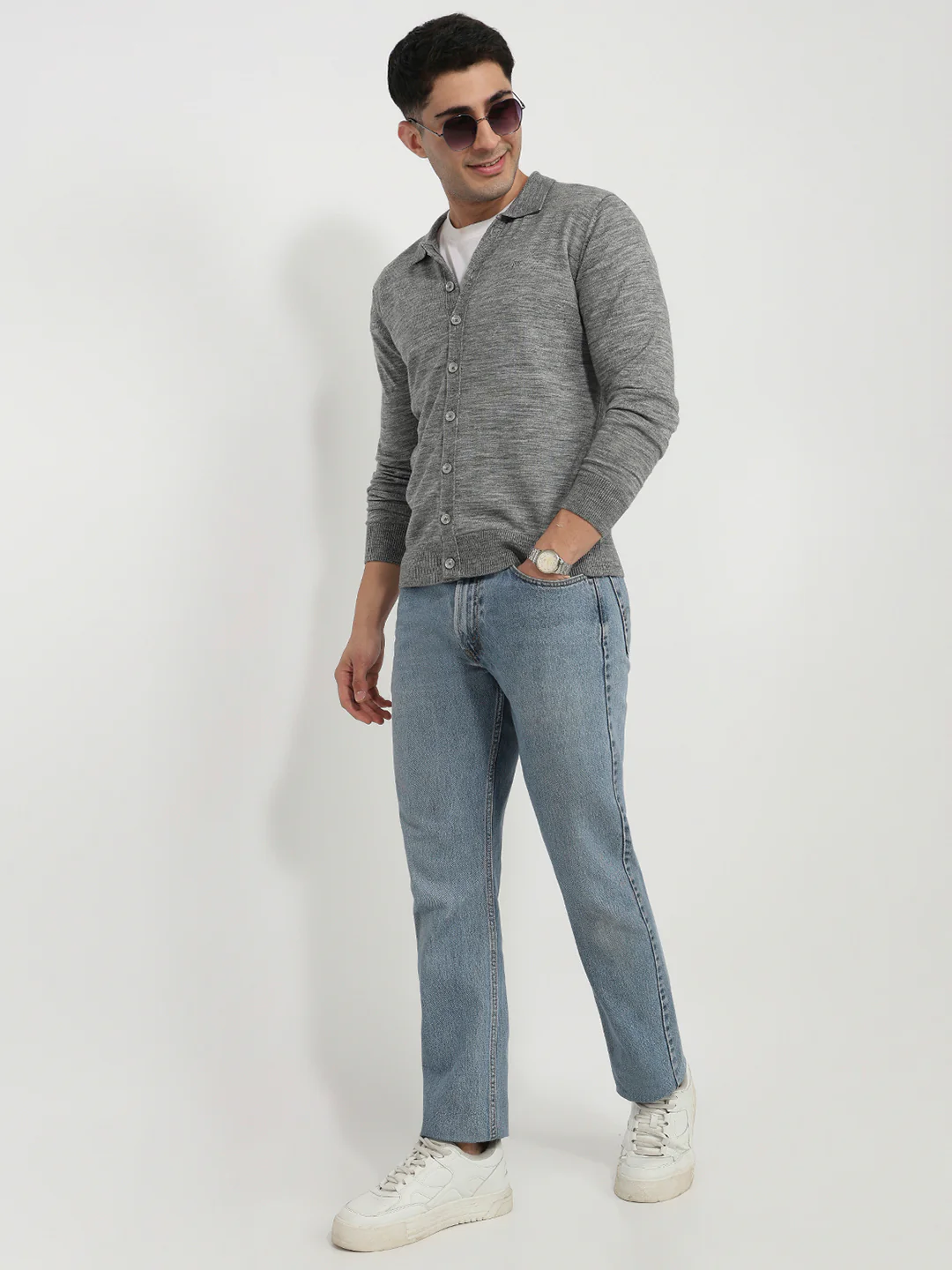 Raymond Men Grey Solid Acrylic Sweatshirt - Image 5