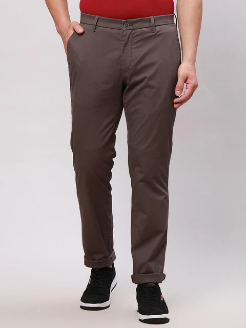 Raymond Men Grey Solid Contemporary Fit Cotton Blend Trouser
