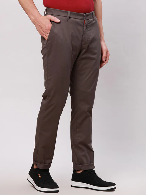 Raymond Men Grey Solid Contemporary Fit Cotton Blend Trouser - Image 2