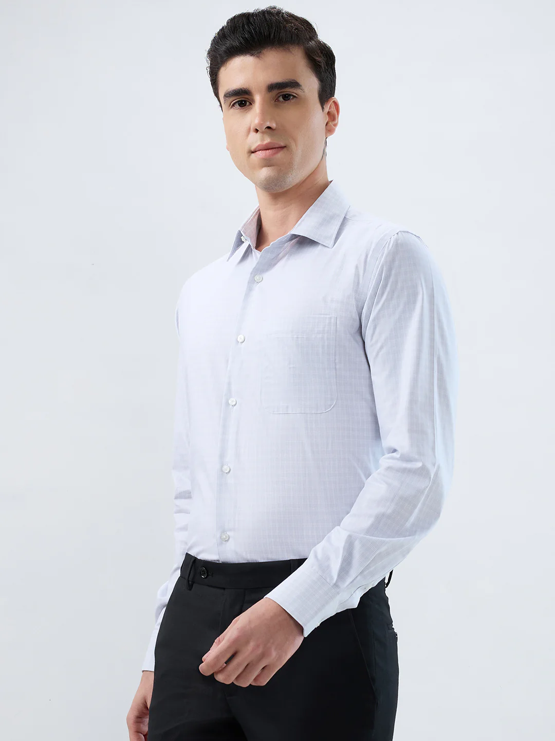 Raymond Men Grey Solid Contemporary Fit Cotton Formal Shirt - Image 3