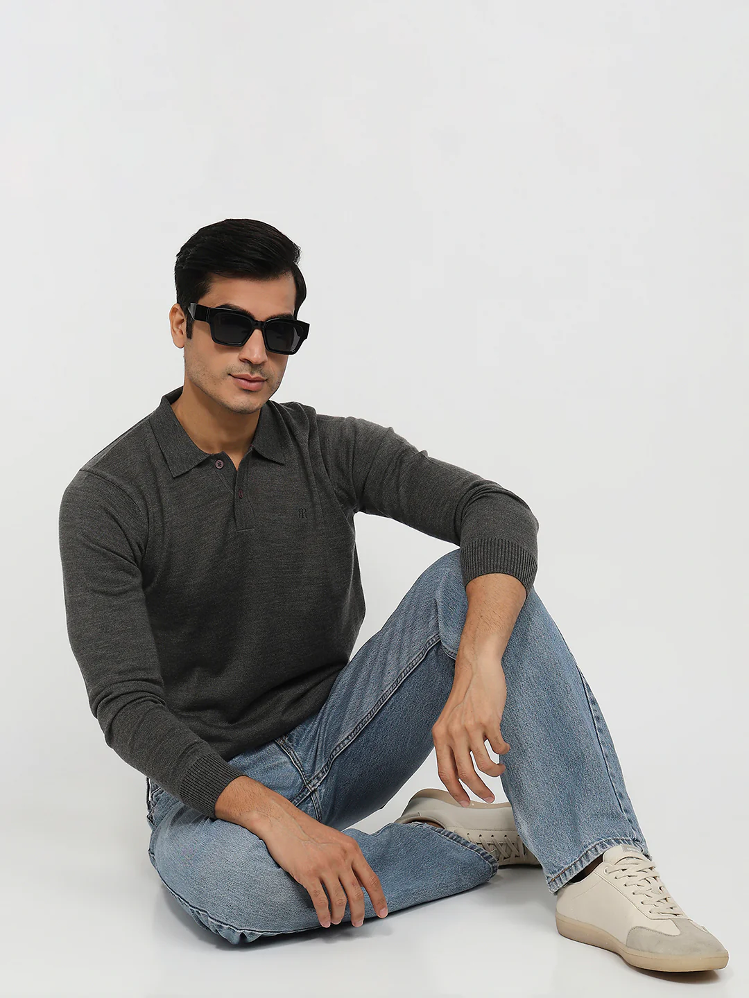 Raymond Men Grey Solid Contemporary Fit Marino Blend Sweatshirt - Image 5
