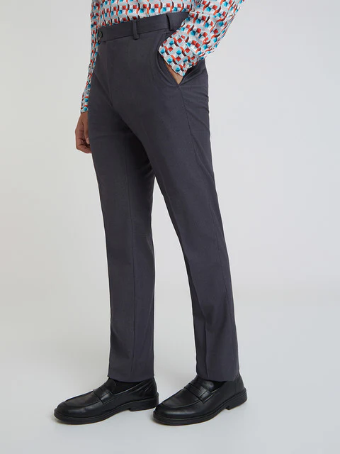 Raymond Men Grey Solid Contemporary Fit Terylene Blend Trouser - Image 3