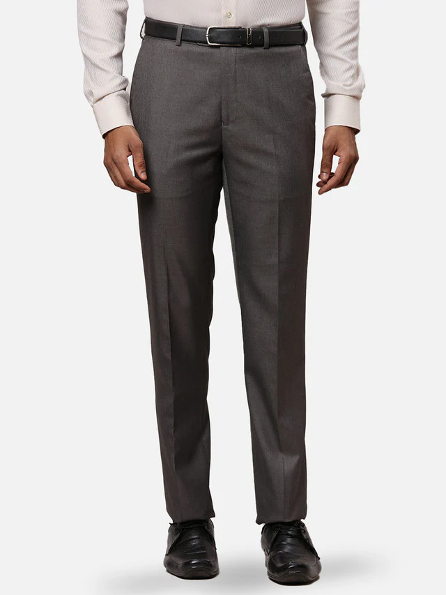 Raymond Men Grey Solid Contemporary Fit Trouser
