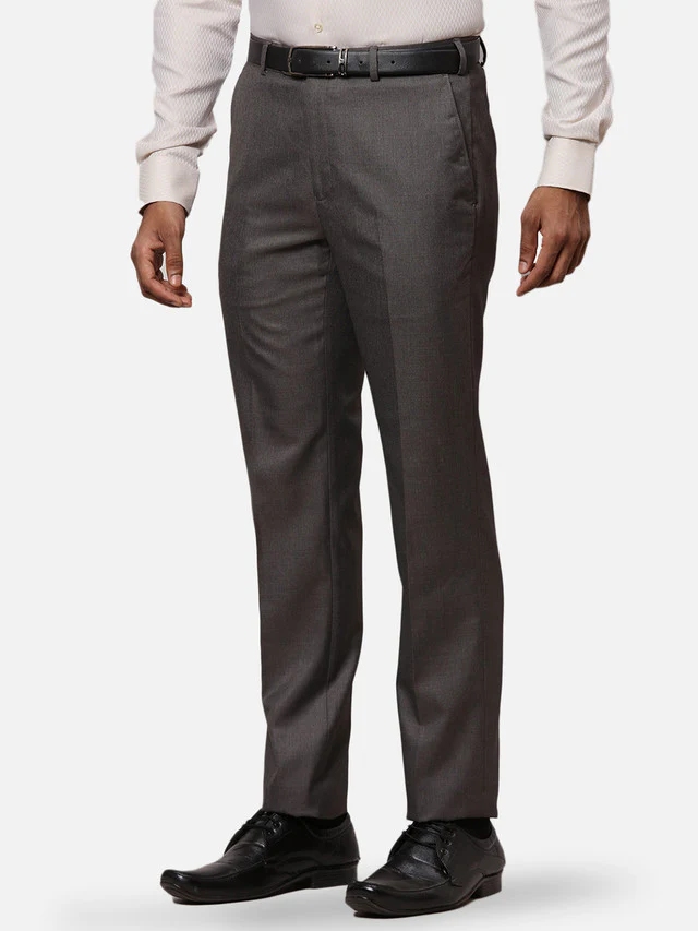 Raymond Men Grey Solid Contemporary Fit Trouser - Image 3
