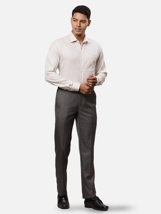 Raymond Men Grey Solid Contemporary Fit Trouser - Image 5