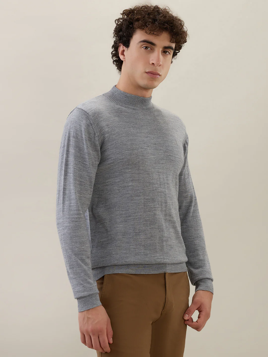 Raymond Men Grey Solid Contemporary Fit Wool Blend Sweatshirt - Image 2