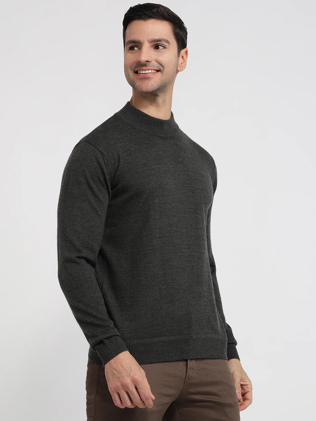 Raymond Men Grey Solid Contemporary Fit Wool Blend Sweatshirt - Image 3