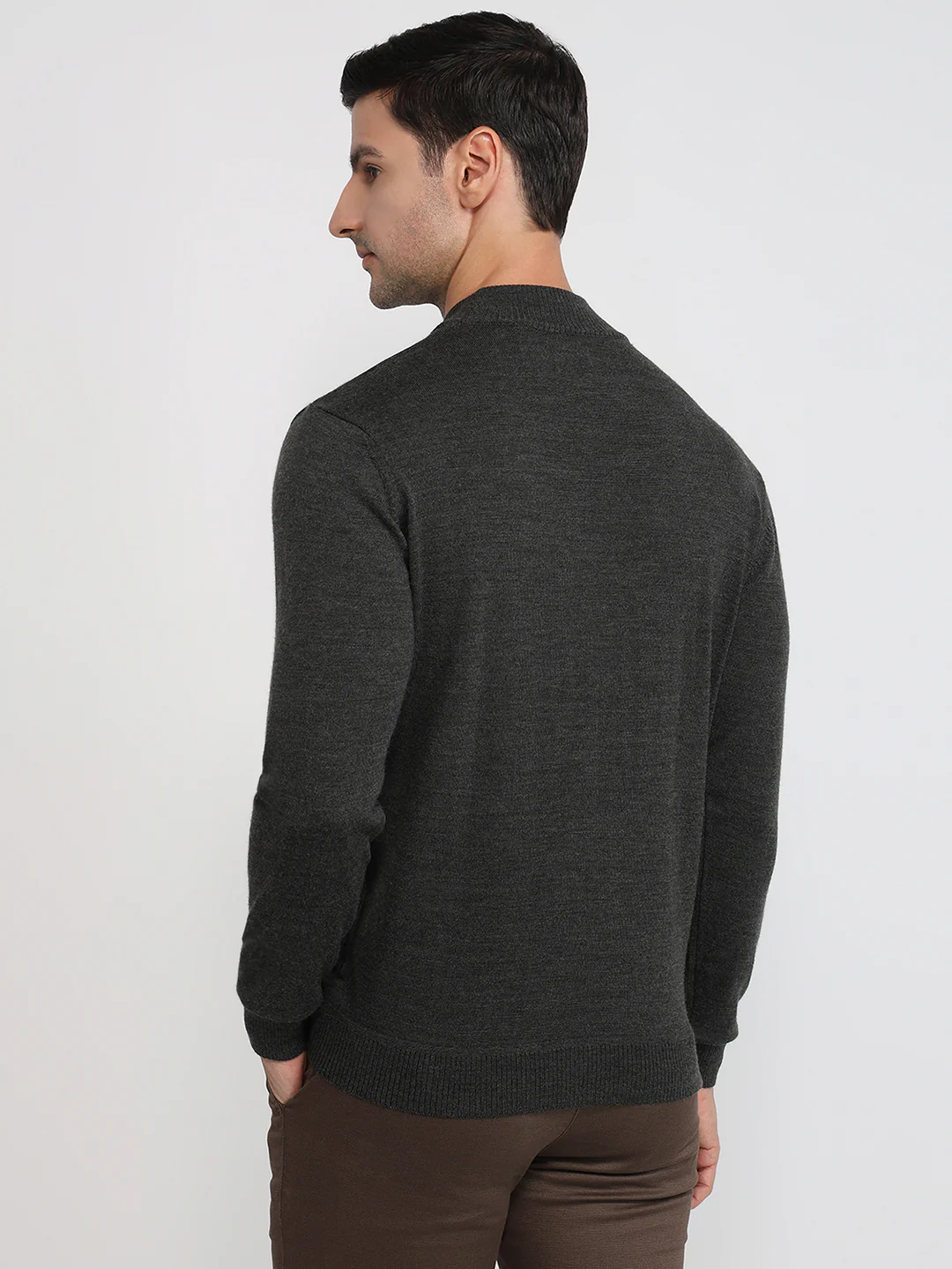 Raymond Men Grey Solid Contemporary Fit Wool Blend Sweatshirt - Image 4