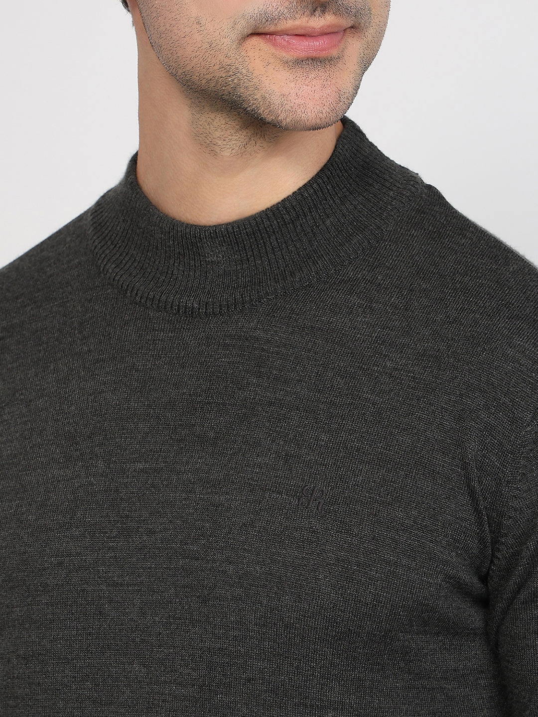 Raymond Men Grey Solid Contemporary Fit Wool Blend Sweatshirt - Image 6