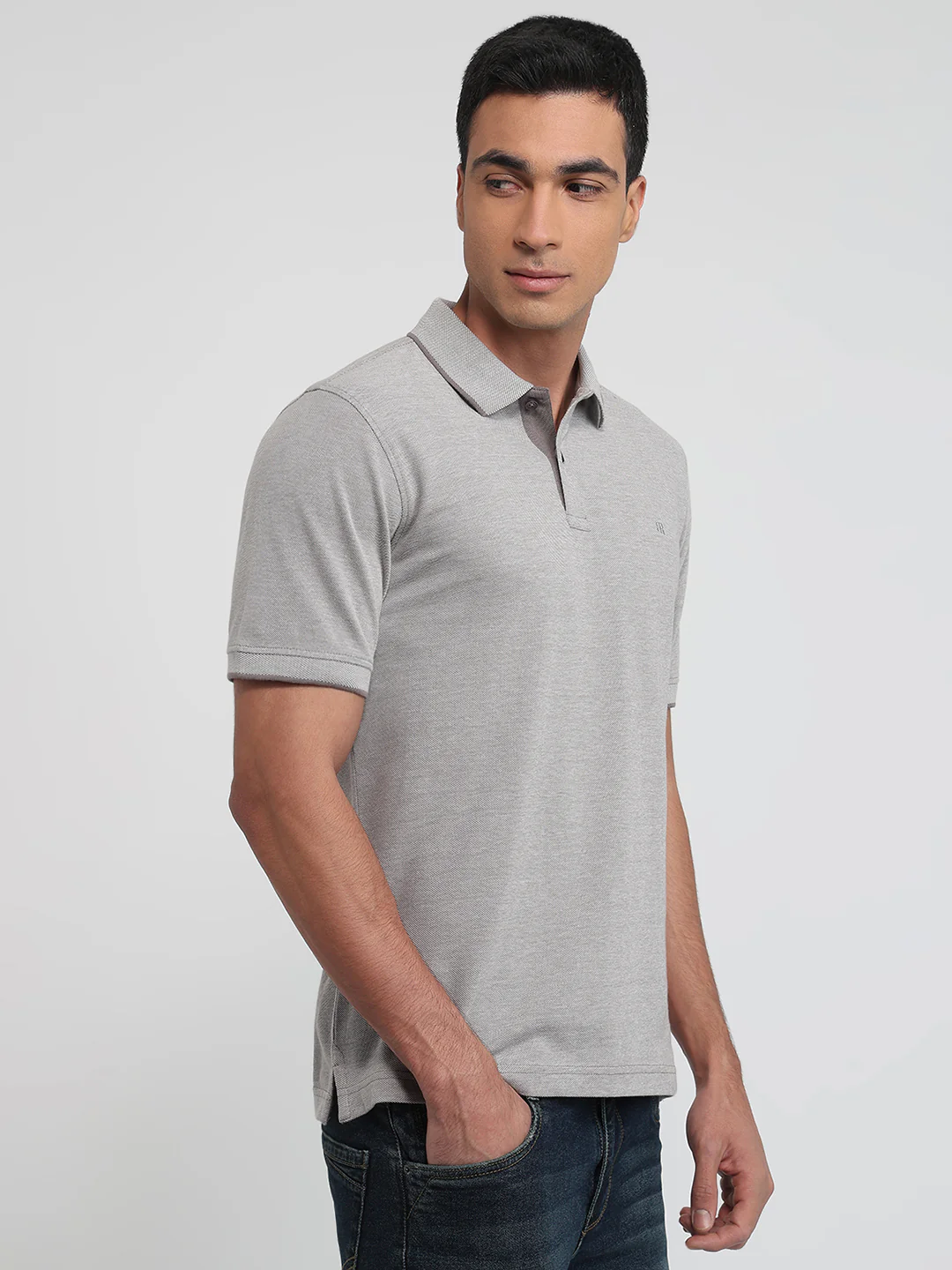 Raymond Men Grey Solid Modern Fit Cotton T-shirt - Image 3