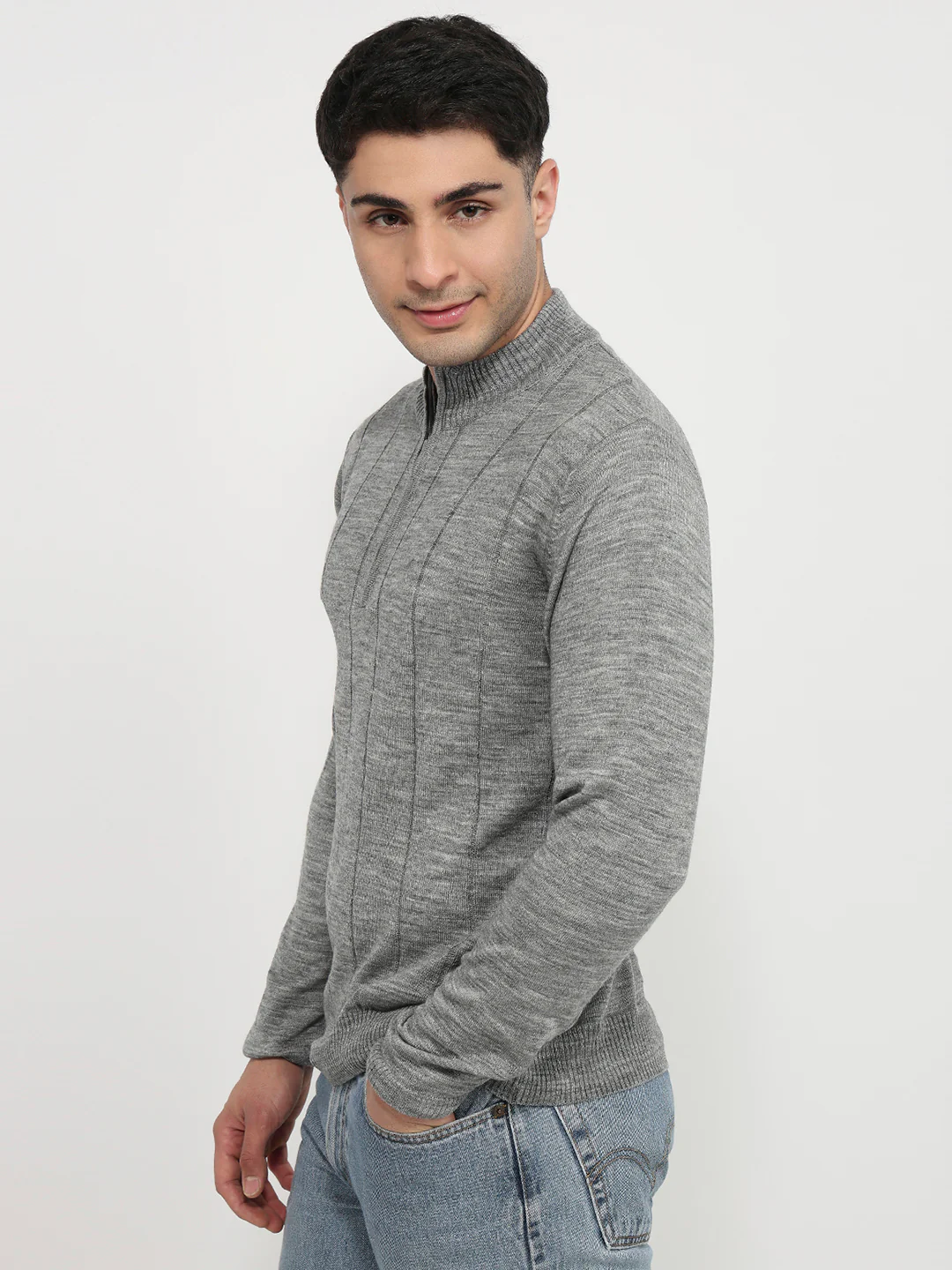 Raymond Men Grey Solid Regular Fit Acrlic Blend Sweatshirt - Image 2
