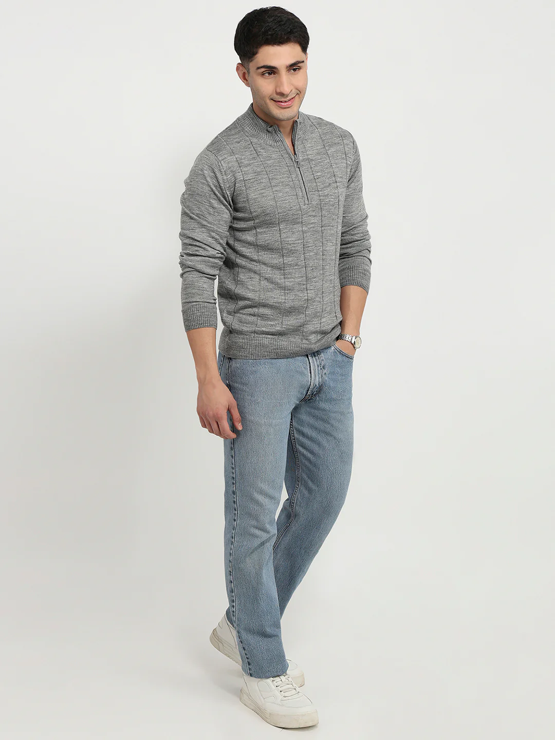 Raymond Men Grey Solid Regular Fit Acrlic Blend Sweatshirt - Image 5