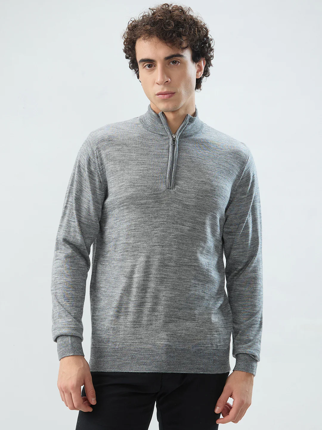 Raymond Men Grey Solid Regular Fit Acrylic Sweatshirt