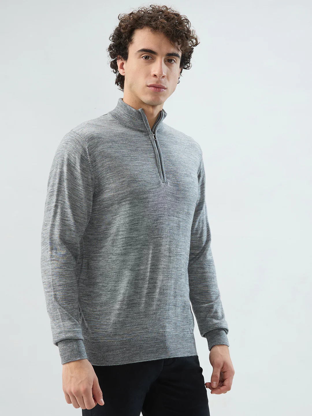 Raymond Men Grey Solid Regular Fit Acrylic Sweatshirt - Image 2