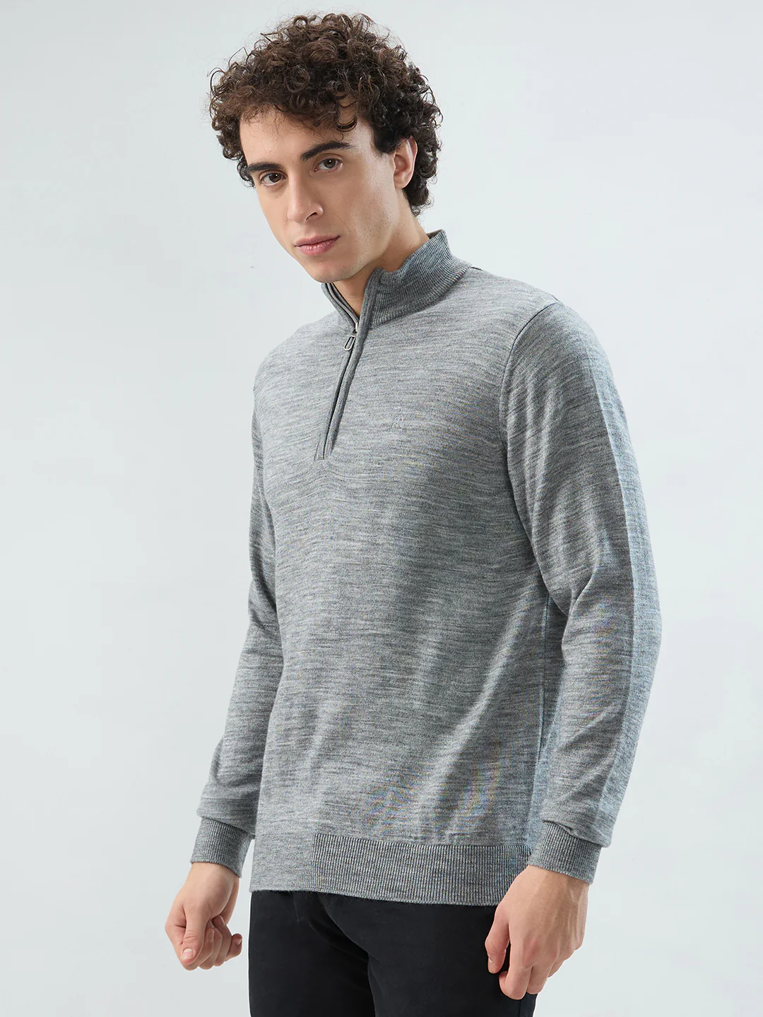 Raymond Men Grey Solid Regular Fit Acrylic Sweatshirt - Image 3