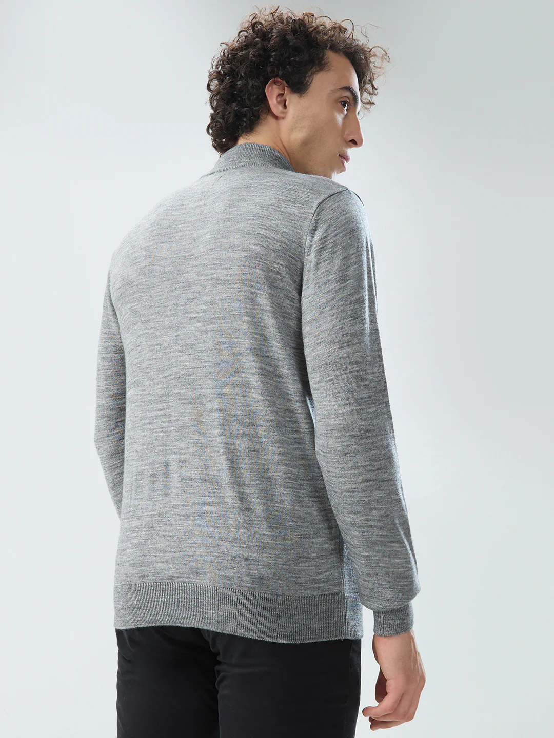Raymond Men Grey Solid Regular Fit Acrylic Sweatshirt - Image 4
