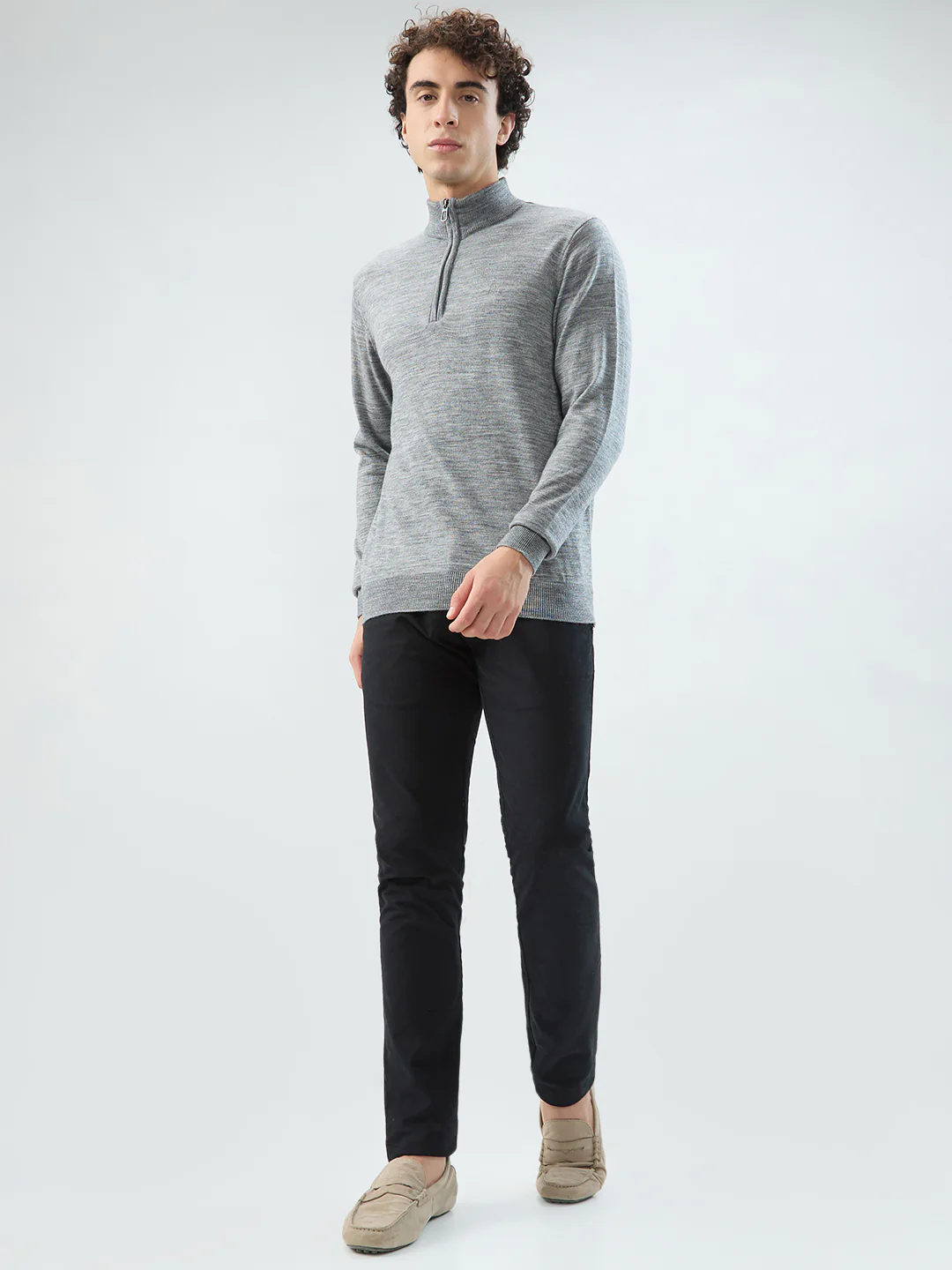Raymond Men Grey Solid Regular Fit Acrylic Sweatshirt - Image 5